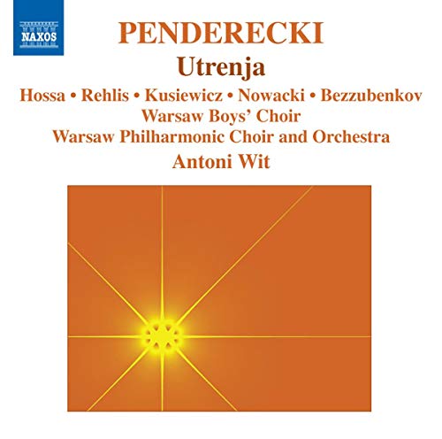 CD cover for Penderecki’s “Utrenja” featuring orange and yellow abstract design.