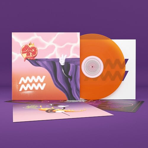 Orange vinyl record with album artwork featuring a pomegranate and hand.