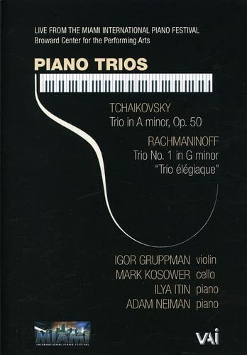 DVD cover for "Piano Trios" featuring Tchaikovsky and Rachmaninoff works.