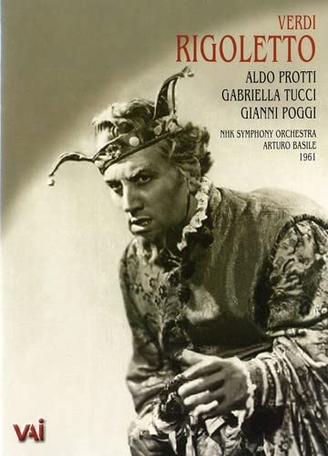 DVD cover for Verdi’s Rigoletto opera, featuring a jester in costume.