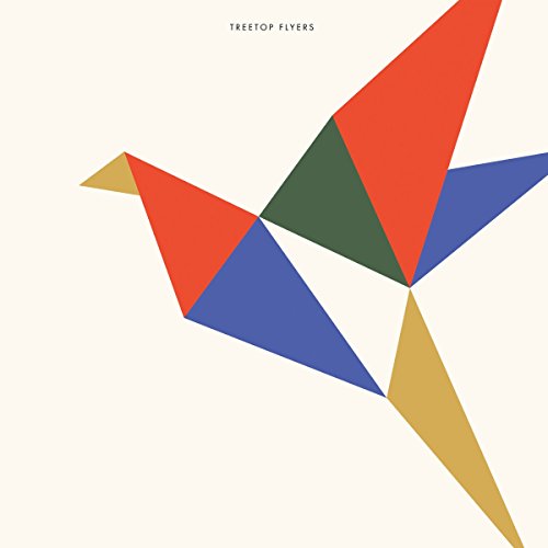Geometric bird design in red, blue, green, and yellow on a cream background.