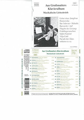 CD case for "The Maiden's Prayer" with vintage piano illustration and tracklist.