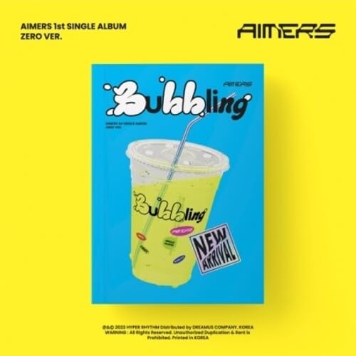 Aimers “Bubbling” CD cover: blue background, drink with straw, text, and sticker.