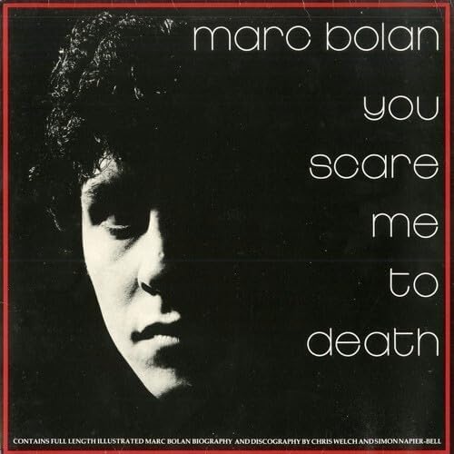 Marc Bolan album cover: black and white portrait with white text.