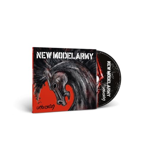 New Model Army "Unbroken" CD case with a horse illustration.