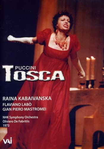 DVD cover for Puccini’s *Tosca* featuring Raina Kabaivanska in a red dress.