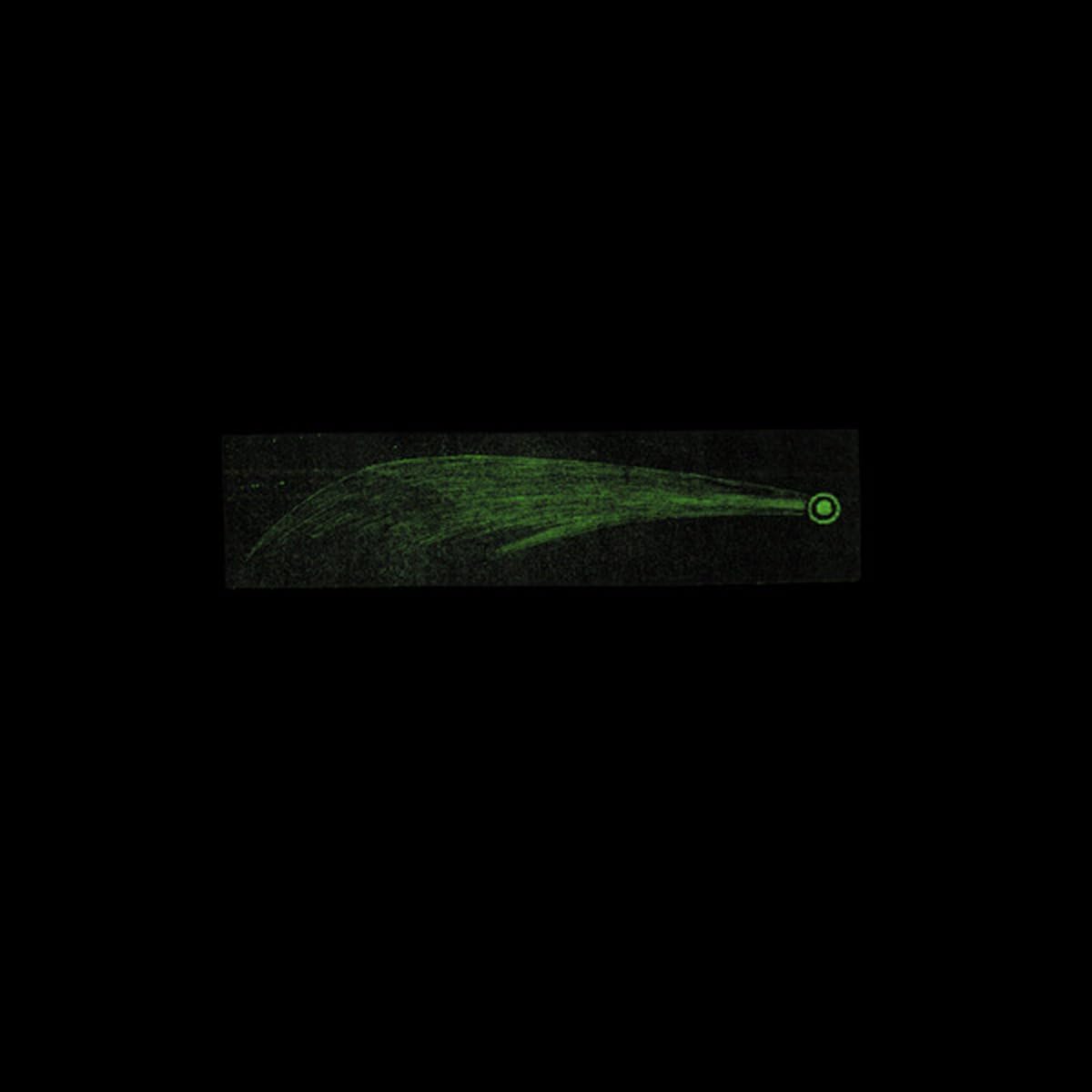 Dark green abstract image of a long, slender shape on black.