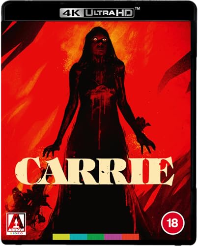 Carrie 4K Ultra HD Blu-ray cover featuring a blood-covered woman against a red background.