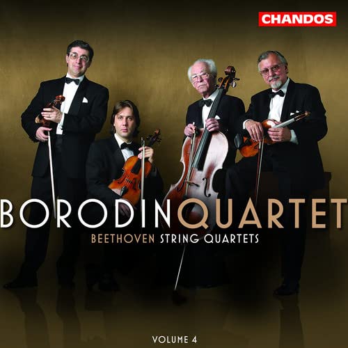 Borodin Quartet members with string instruments, album cover for Volume 4.