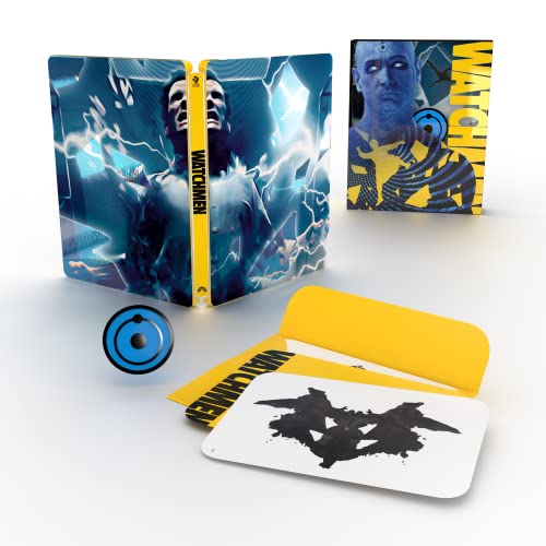 Watchmen 4K Steelbook Blu-ray with Dr. Manhattan imagery and yellow accents.