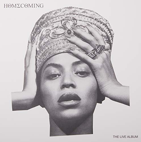 Beyoncé in a headwrap, black and white album cover image.