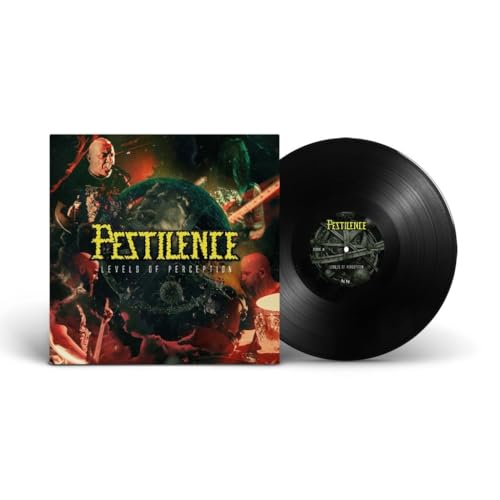 Pestilence" vinyl record with dark cover art depicting figures and a globe.