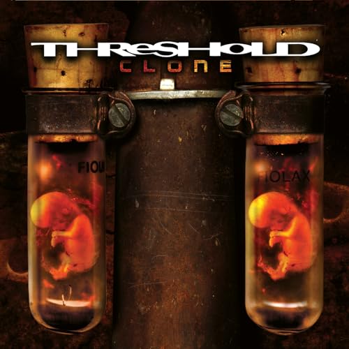 Album cover for Threshold’s “Clone” featuring test tubes with fetal forms.