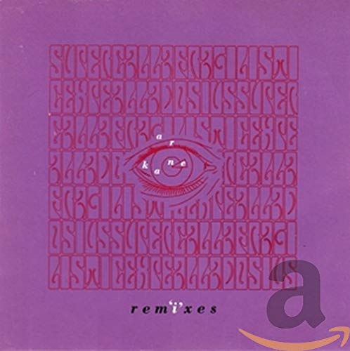Purple album cover with an eye and repeating red text, “A.r. Kane - Remixes.”