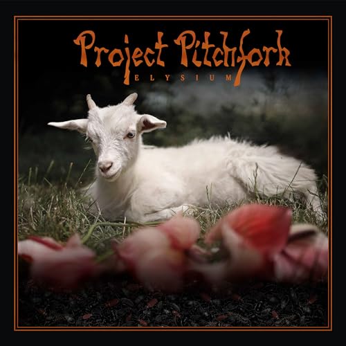 CD cover: white goat lying in grass with scattered red rose petals.