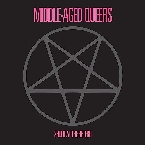 Black album cover with pink text and a gray pentagram symbol.