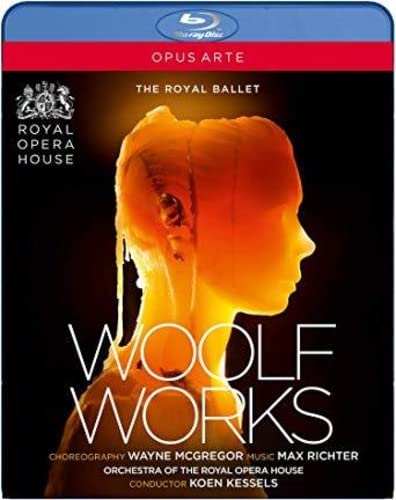 Blu-ray cover for "Woolf Works" featuring a golden face in profile.