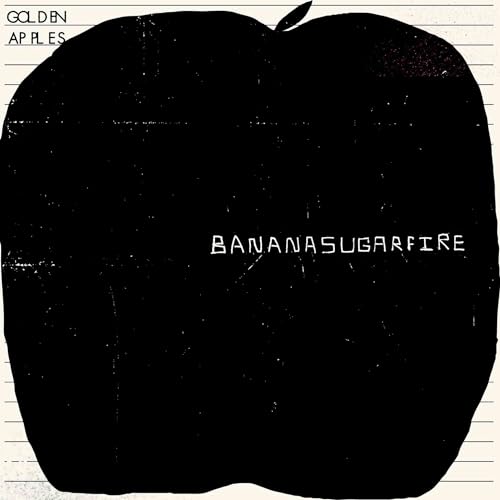 Black apple silhouette with white text "BANANASUGARFIRE" on a lined background.