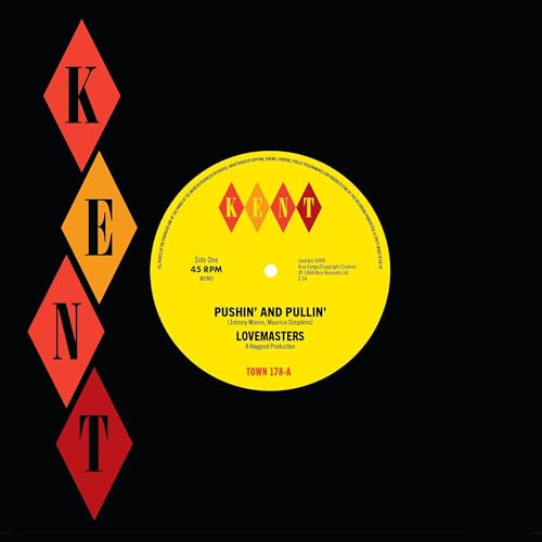 Yellow vinyl record label with "Lovemasters - Pushin' And Pullin'" text.