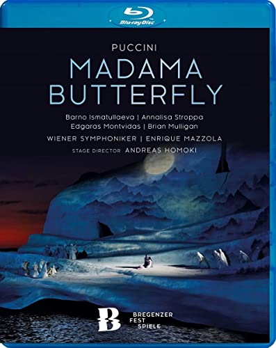 Blu-ray cover for Puccini’s *Madama Butterfly* opera with a snowy landscape.