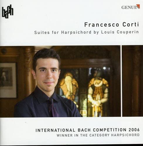 CD cover: Francesco Corti portrait with harpsichord and baroque details.