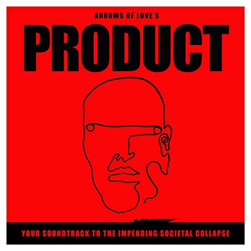 Red album cover with black line drawing of a face and bold text.
