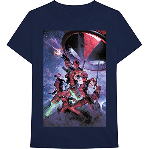 Marvel Comics Unisex T-Shirt Deadpool Family (X-Large) Navy Blue