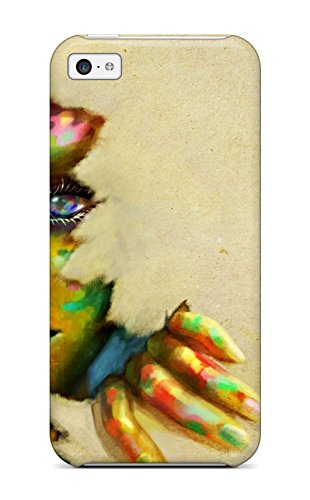 Painted portrait of hands holding colorful flowers, close-up view.