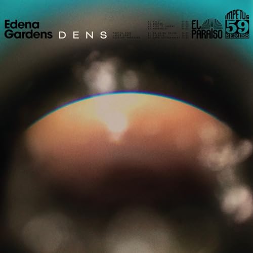 Vinyl record cover for Edena Gardens’ “Dens” with abstract orange and black design.