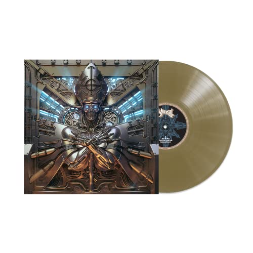 Ghost "Phantomime" vinyl record with gold-colored disc and ornate cover art.