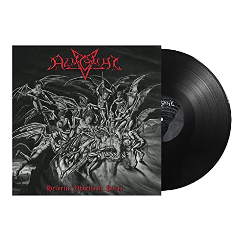Black vinyl record with dark fantasy album art of demons and angels.
