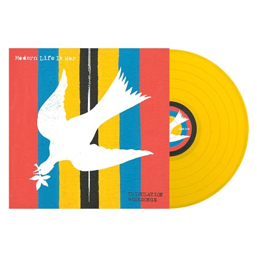 Yellow vinyl record with album art featuring a white dove and colorful stripes.