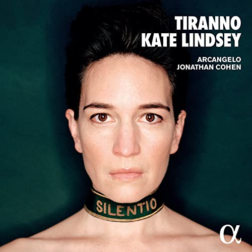 CD cover featuring Kate Lindsey’s portrait with dark hair and choker.