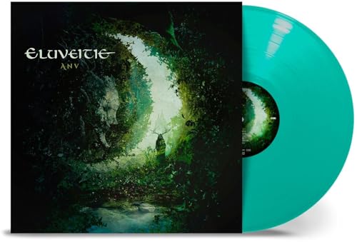 Eluveitie “Ànv” vinyl record with teal-colored disc and forest artwork.