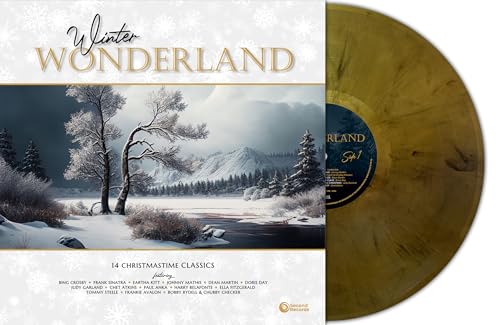 Gold marble vinyl record with winter landscape album art.