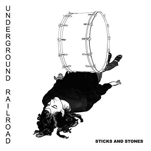 Black and white album cover featuring a person falling towards a snare drum.