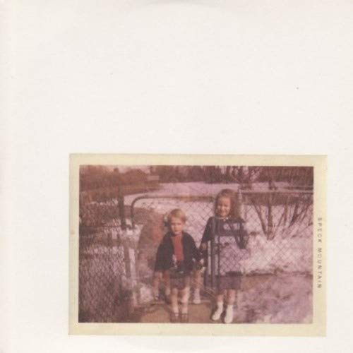 Faded photo of two young children standing by a chain-link fence.