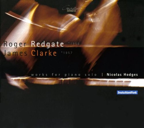 CD cover for Nicolas Hodgesâ piano works with abstract golden imagery.