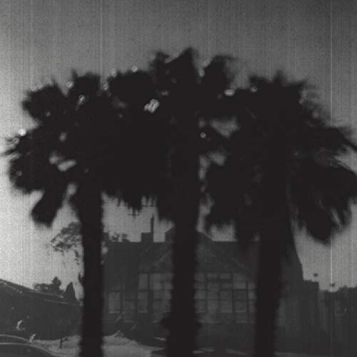 Black and white CD cover with silhouetted palm trees and a building.