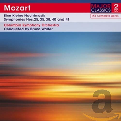CD cover for Mozart symphonies with a blurred sunset background.