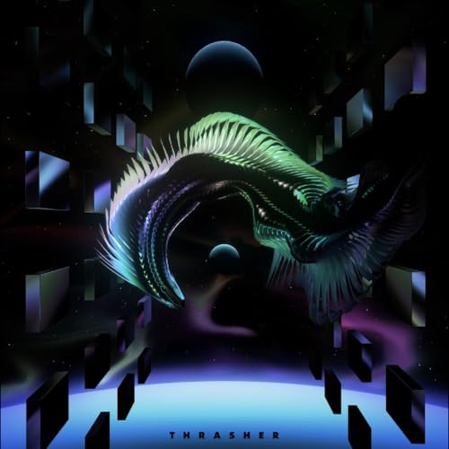 “Thrasher” soundtrack vinyl cover: abstract, glowing spine in a dark, geometric space.