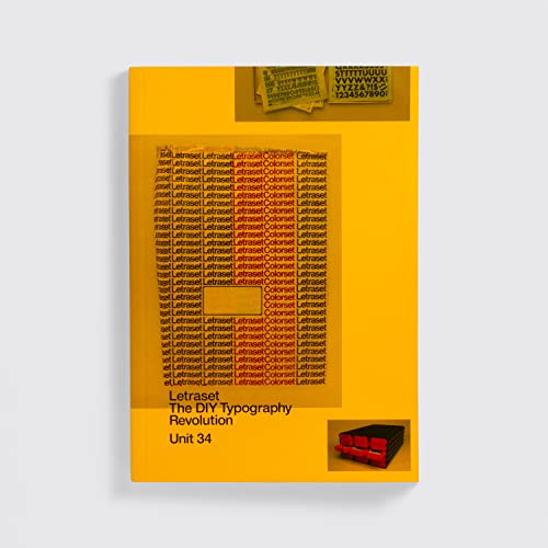 Orange book cover with repeated "Letraset" text and typography tools.