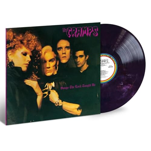 The Cramps album cover and purple vinyl record shown at a slight angle.