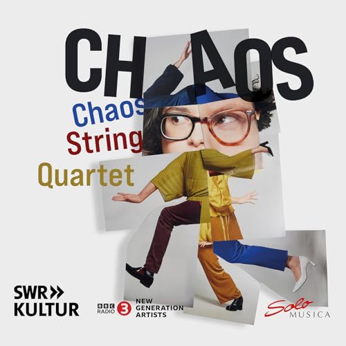 CD cover for “Chaos” by Chaos String Quartet, featuring collage imagery.