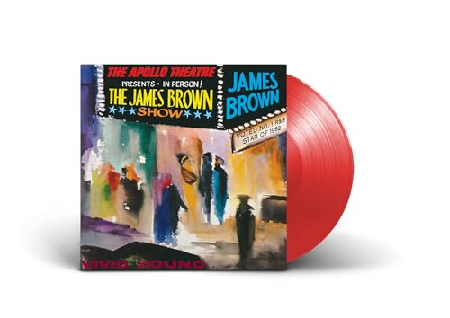 James Brown album cover and red vinyl record against white background.