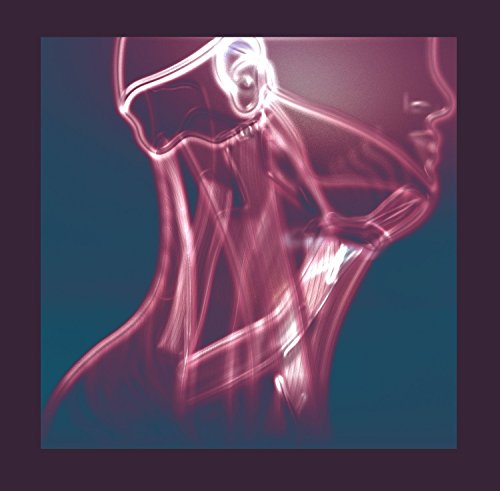 Abstract pink light painting of a human profile against a teal background.