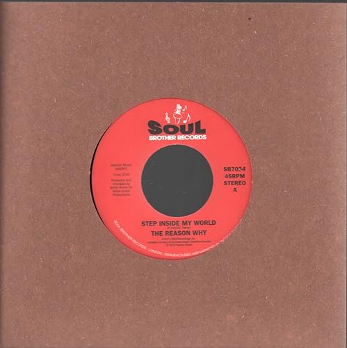 Red and white record label for "Step Inside My World" by The Reason Why.