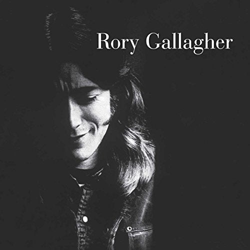 Black and white portrait of Rory Gallagher with his name printed in white text.