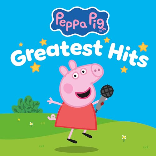 Peppa Pig singing into a microphone with “Greatest Hits” text above.