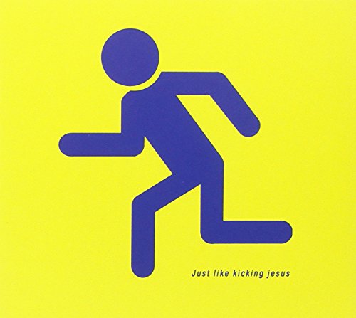 Purple stylized figure of a person running on a bright yellow background.